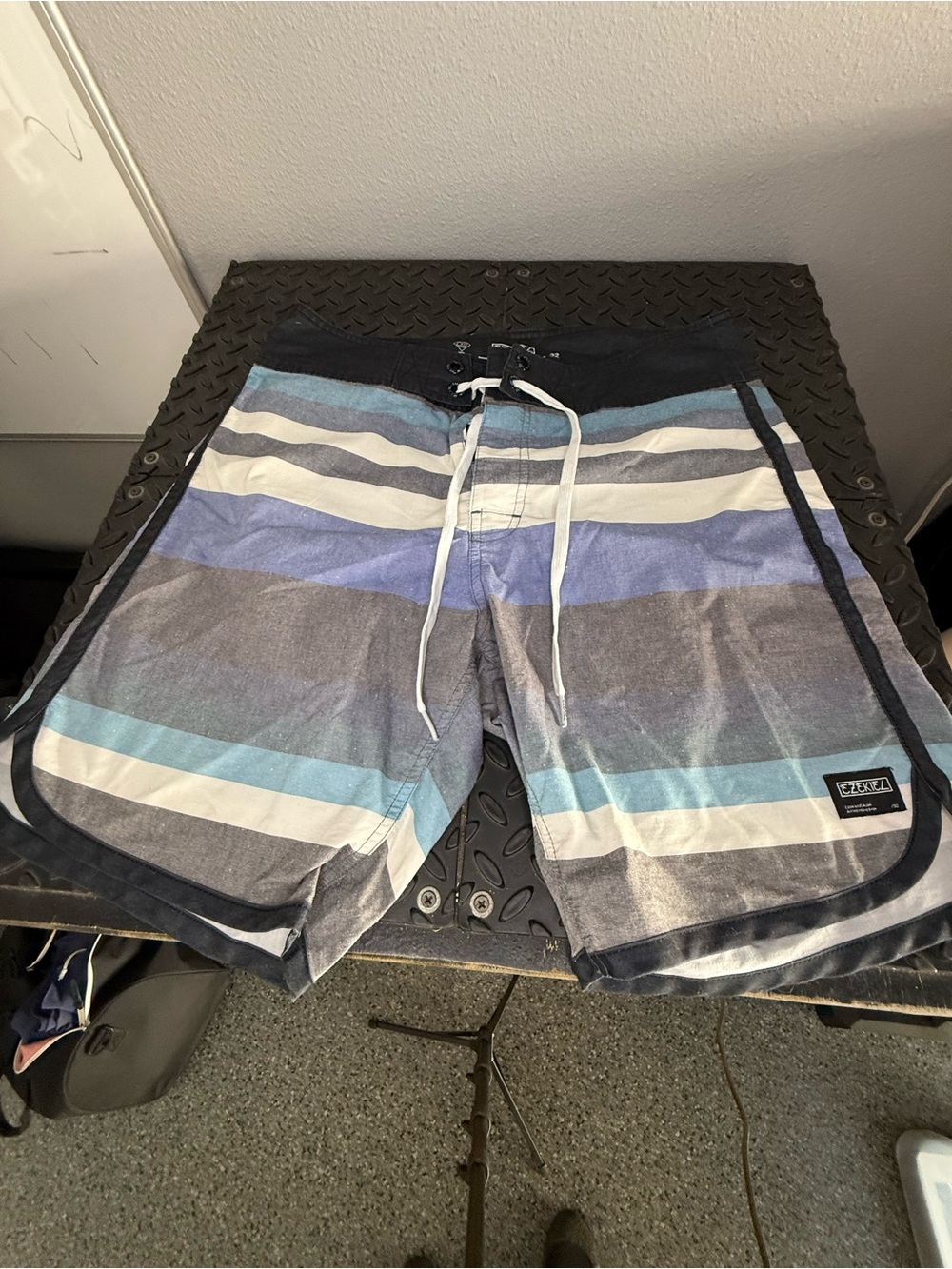 Ezekiel Navy, Light Blue and Gray Striped Boardshorts